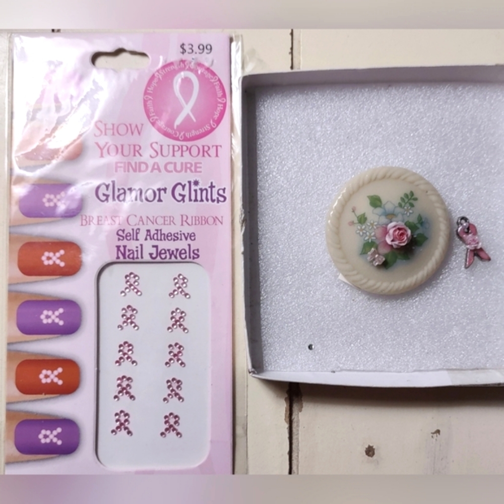 Lot of 3: Avon Brooch Pink Awareness Ribbon Nail Art Jewels - Picture 10 of 16